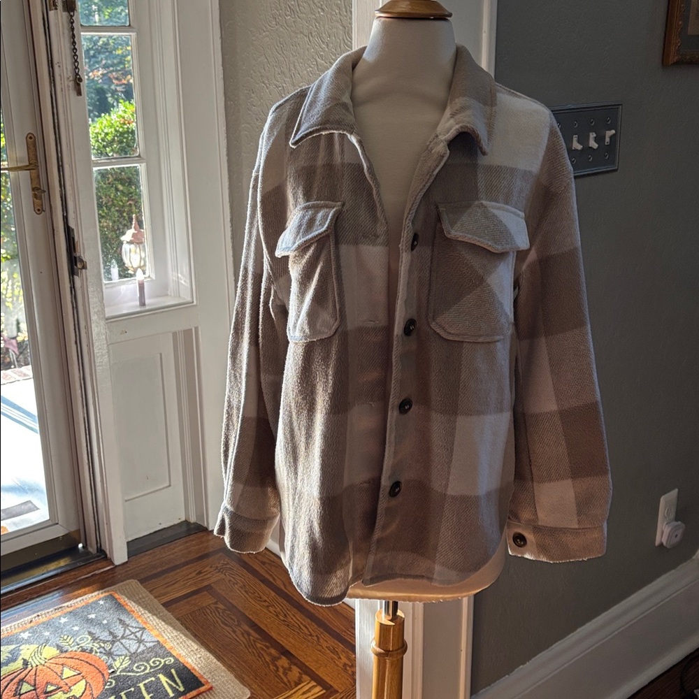 Love Tree Cream and Tan Plaid Shirt